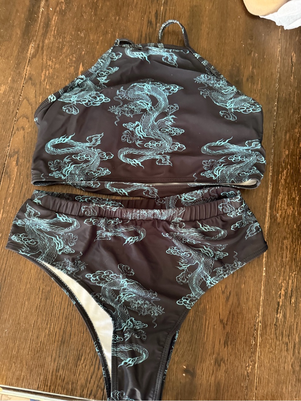 Source Unknown Black Bikini with Teal Dragon Print